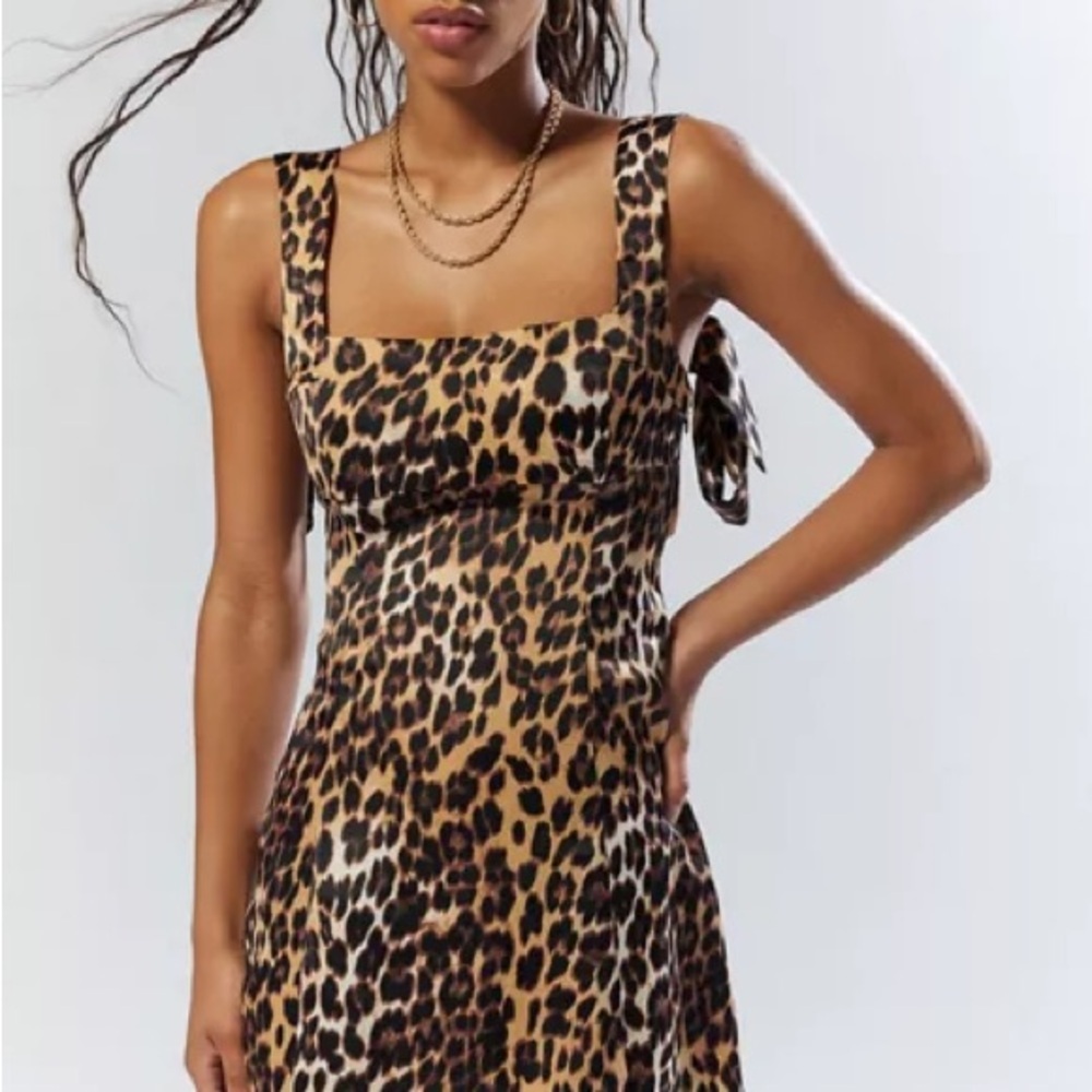 Urban Outfitters Leopard Print Satin Mini Dress NWT